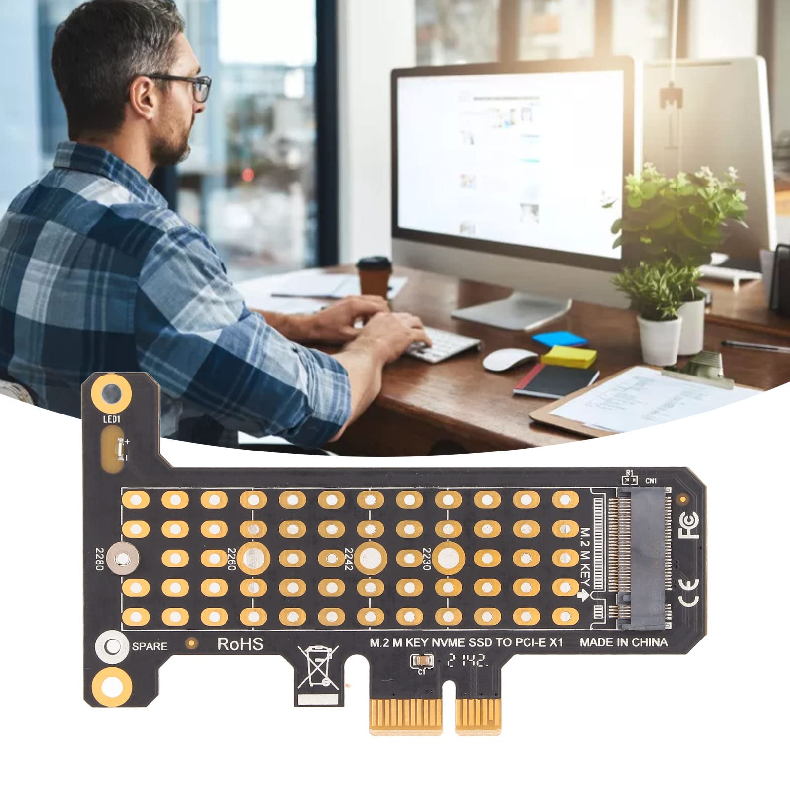 NVME M.2 to PCIE X1 Riser Card, PCIE Interface Support, Aluminum Heat Transfer Design, 2230 SSD Support, Half Height Baffle for Windows for M Key M.2 SSD