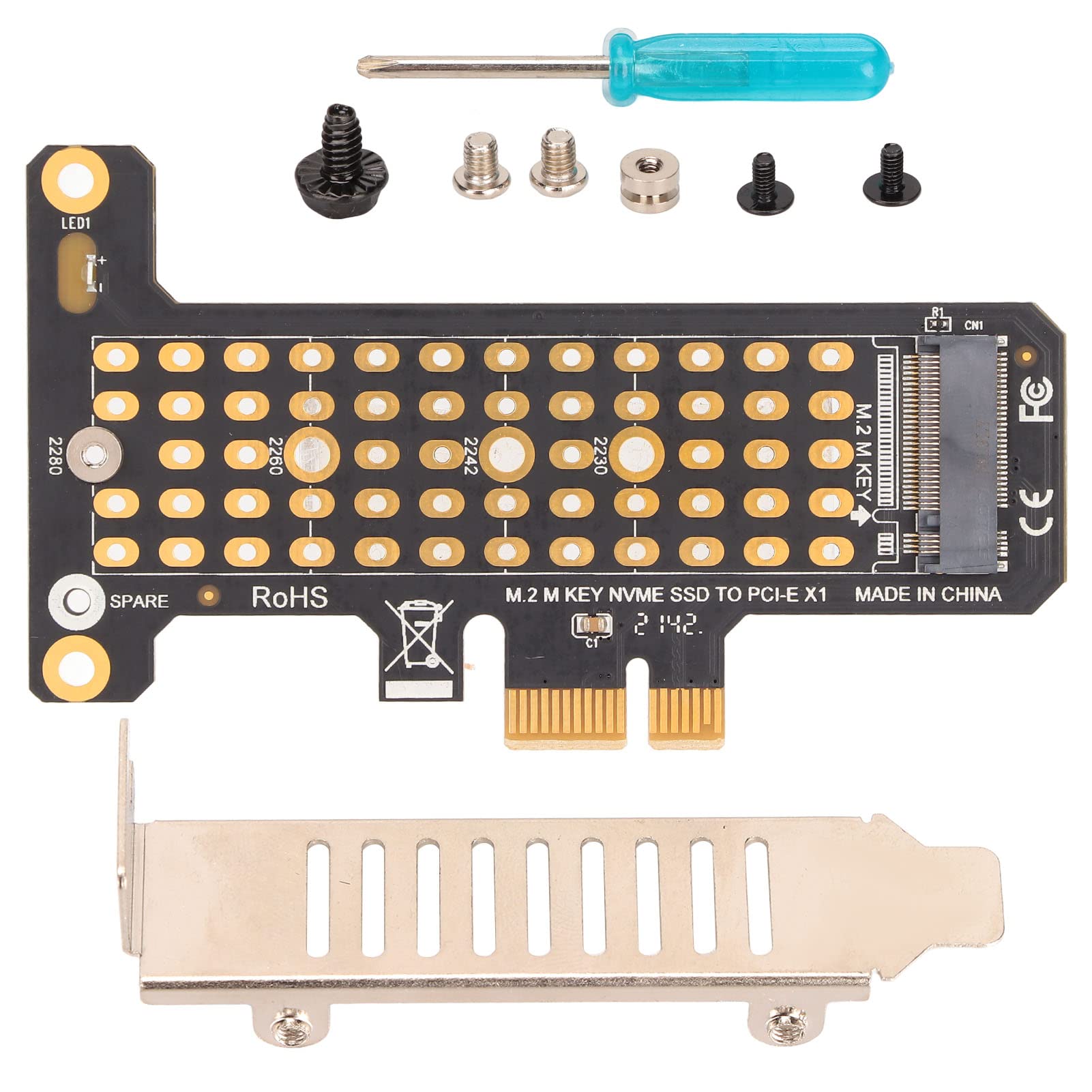 NVME M.2 to PCIE X1 Riser Card, PCIE Interface Support, Aluminum Heat Transfer Design, 2230 SSD Support, Half Height Baffle for Windows for M Key M.2 SSD