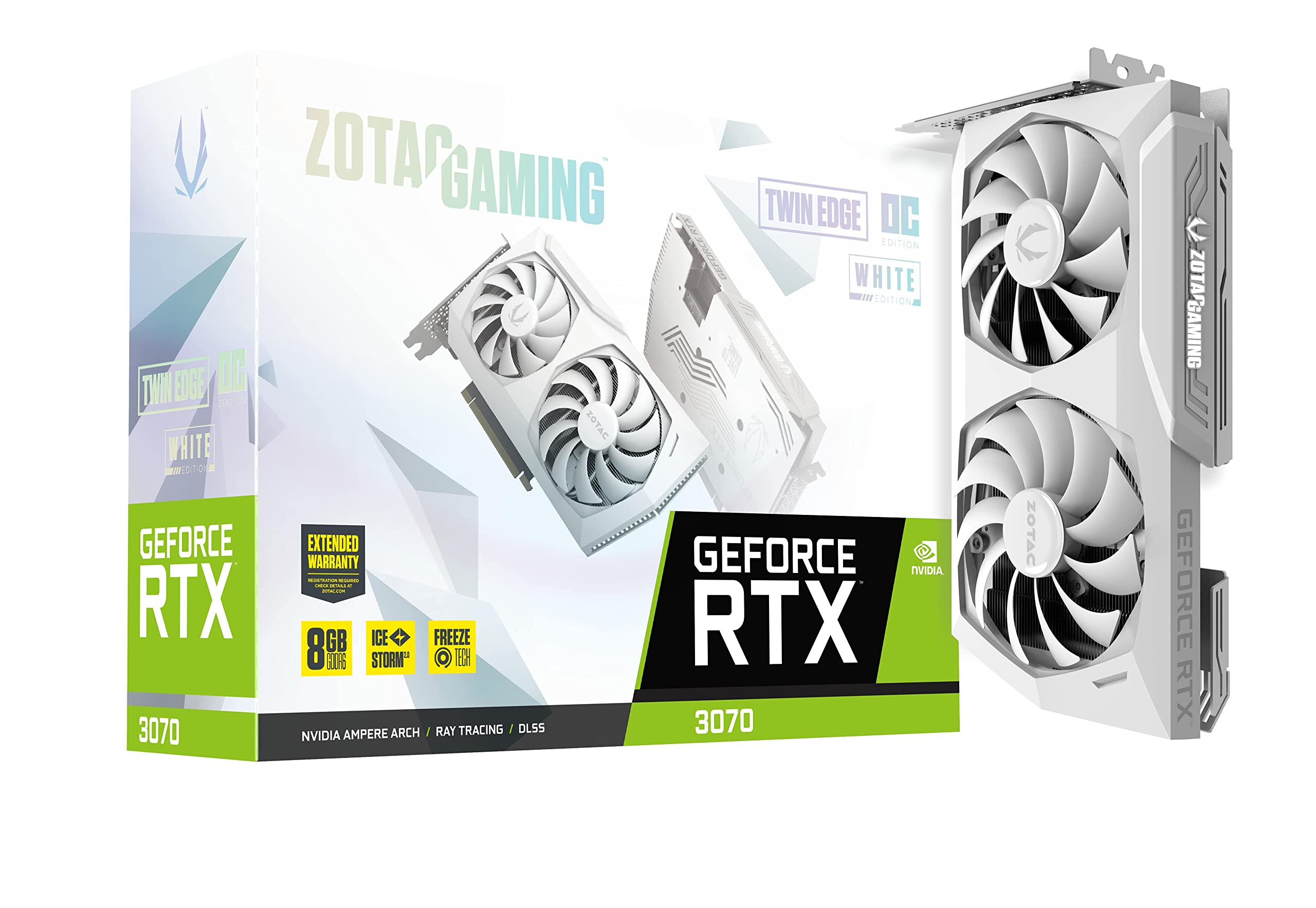 ZOTAC GAMING GeForce RTX 3070 Twin Edge OC White Edition LHR 8GB GDDR6 256-bit 14 Gbps PCIE 4.0 Gaming Graphics Card, IceStorm 2.0 Advanced Cooling, LED Logo Lighting, ZT-A30700J-10PLHR (Renewed)