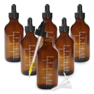 mondo medical amber glass dropper bottles 4 oz vials - 6pk dark tincture bottles with droppers for serum oil tincture