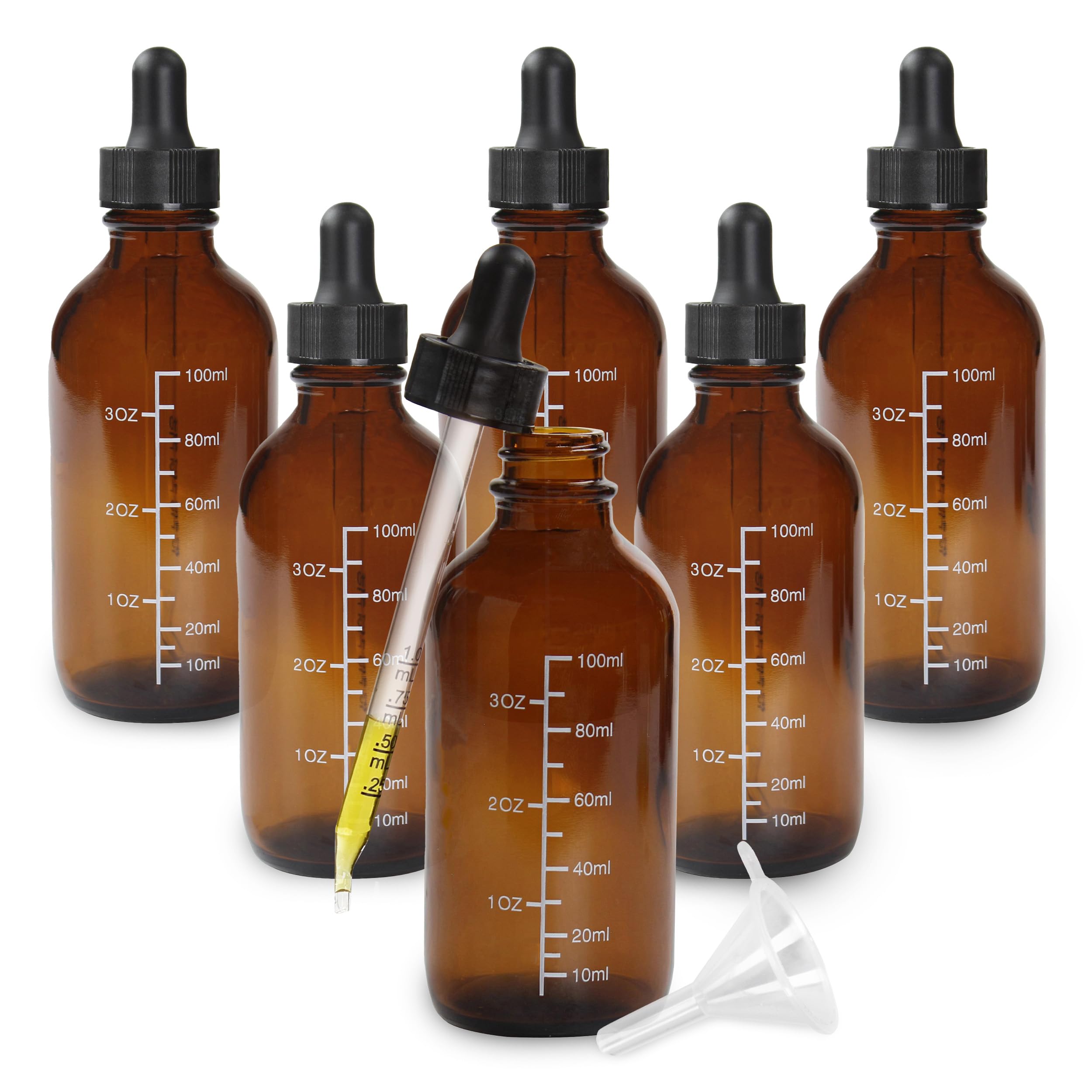 Mondo Medical Amber Glass Dropper Bottles 4 oz Vials - 6pk Dark Tincture Bottles with Droppers for Serum Oil Tincture