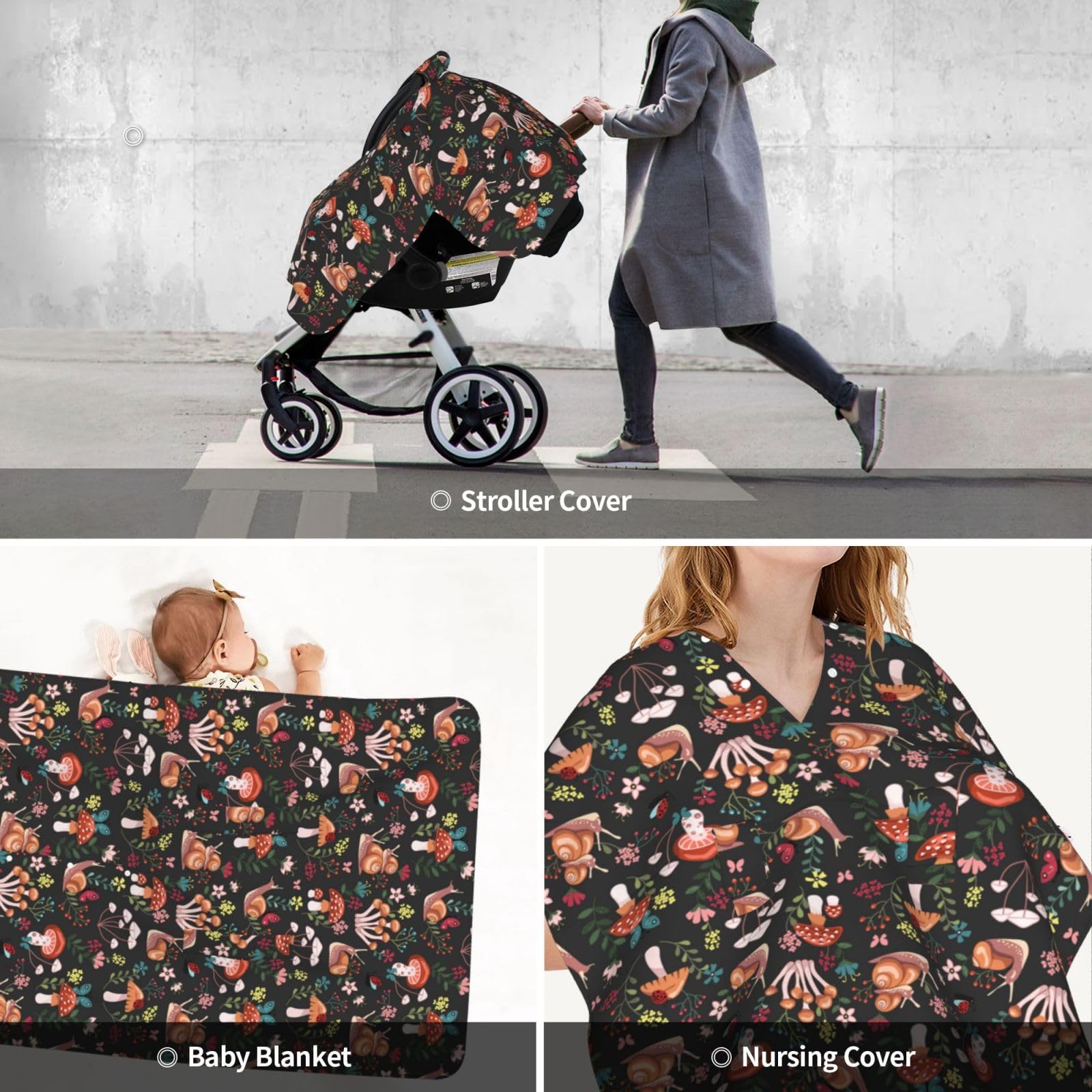 Mcewoel Mushroom Car Seat Cover for Baby in Winter Summer, Nursing Cover for Mom, Mushroom Baby Stuff