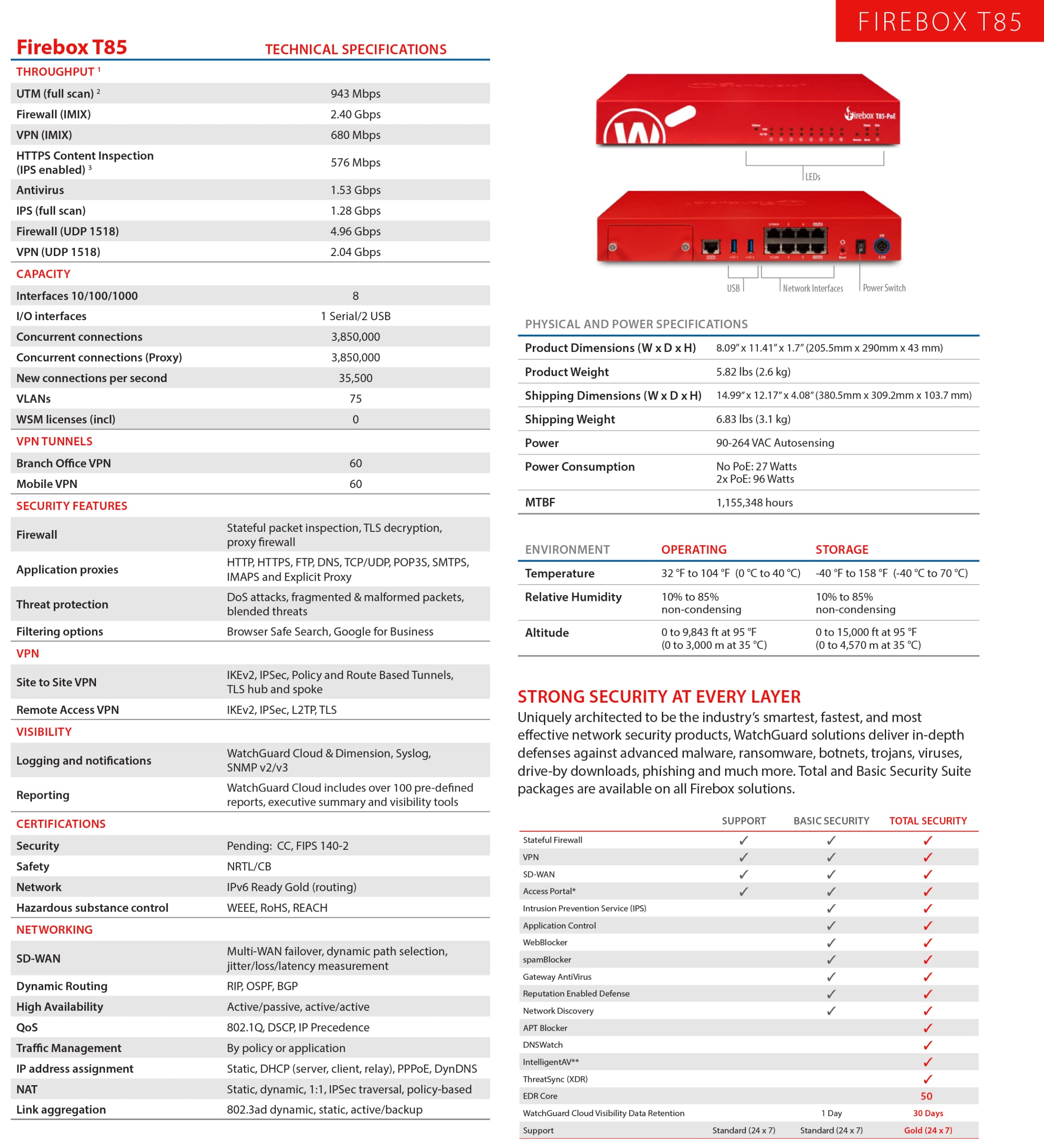 WatchGuard Firebox T85-PoE with 3-yr Basic Security Suite (US) (WGT85033-US)