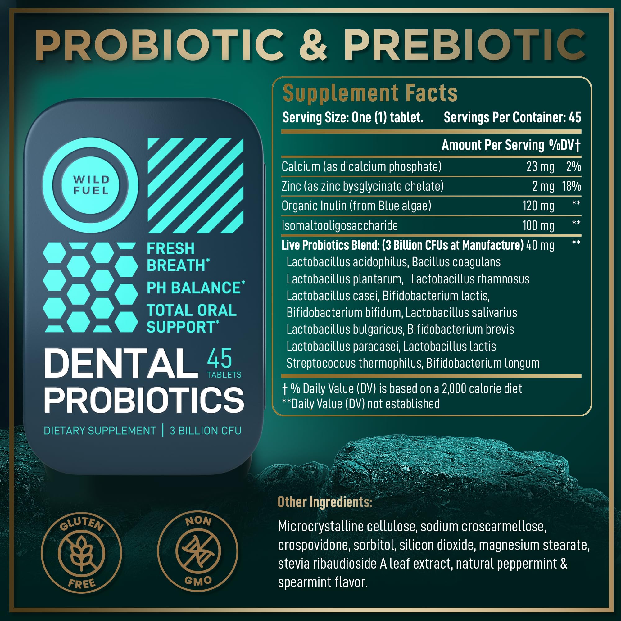 Oral Probiotics for Teeth, Bad Breath, Gum Health - 3bn CFU K12 Lactobacillus Paracasei, Salivarius Dental Probiotic - Best Breath Oral Probiotic Mints - 90 Fresh Breath Mint Dental Probiotics Tablets