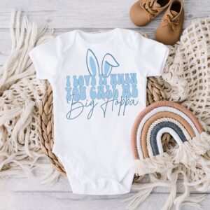 i love it when you call me big hoppa onesie, funny easter baby onesie, easter bunny ear baby onesie