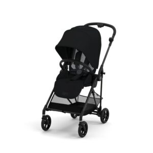 cybex melio 3 carbon stroller, ultra-lightweight stroller, compact full-size stroller, reversible seat, one hand fold, travel system ready, infant stroller for 6 months+ - moon black