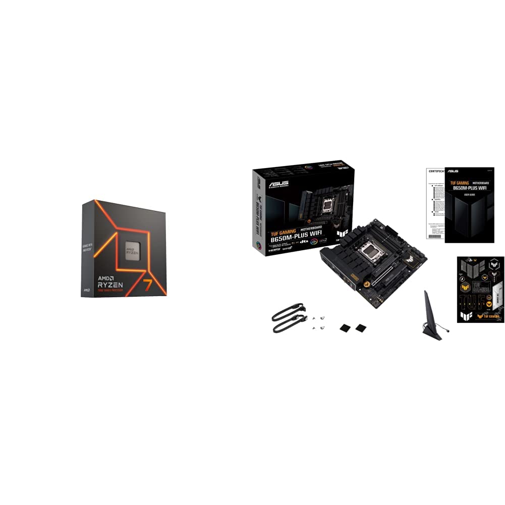 AMD Ryzen™ 7 7700X 8-Core, 16-Thread Unlocked Desktop Processor & ASUS TUF Gaming B650M-PLUS WiFi Socket AM5 (LGA 1718) Ryzen 7000 mATX Gaming Motherboard