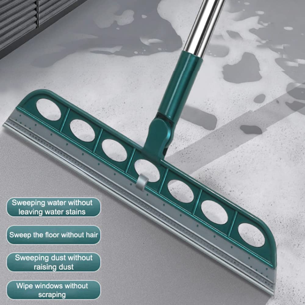 Squeeze Silicone Broom Sweeping, Magic Broom Sweeping Brush Multifunction Magic Broom Sweeper, Detachable Floor Squeegee Glass Wiper for Bathroom Window Bathroom Kitchen Tile Cleaning (Dark Green)