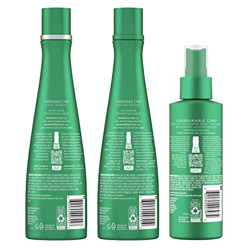 Nexxus Unbreakable Care Shampoo, Conditioner, and Leave-In Spray 3 Pack For Fine and Thin Hair with Keratin, Collagen, Biotin