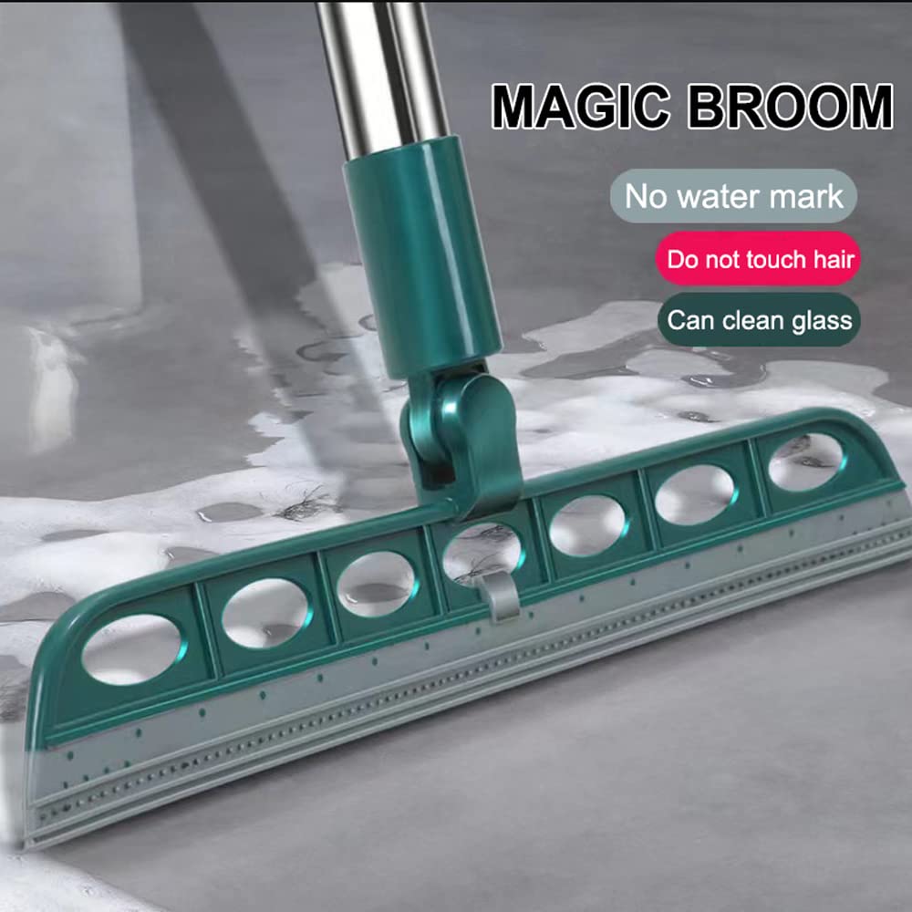 Squeeze Silicone Broom Sweeping, Magic Broom Sweeping Brush Multifunction Magic Broom Sweeper, Detachable Floor Squeegee Glass Wiper for Bathroom Window Bathroom Kitchen Tile Cleaning (Dark Green)