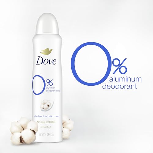 Dove 0% Aluminum Deodorant Dry Spray Cotton Flower & Sandalwood 3 Count for 48-Hour Protection Aluminum Free 4 oz