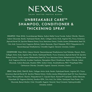 Nexxus Unbreakable Care Shampoo, Conditioner, and Leave-In Spray 3 Pack For Fine and Thin Hair with Keratin, Collagen, Biotin