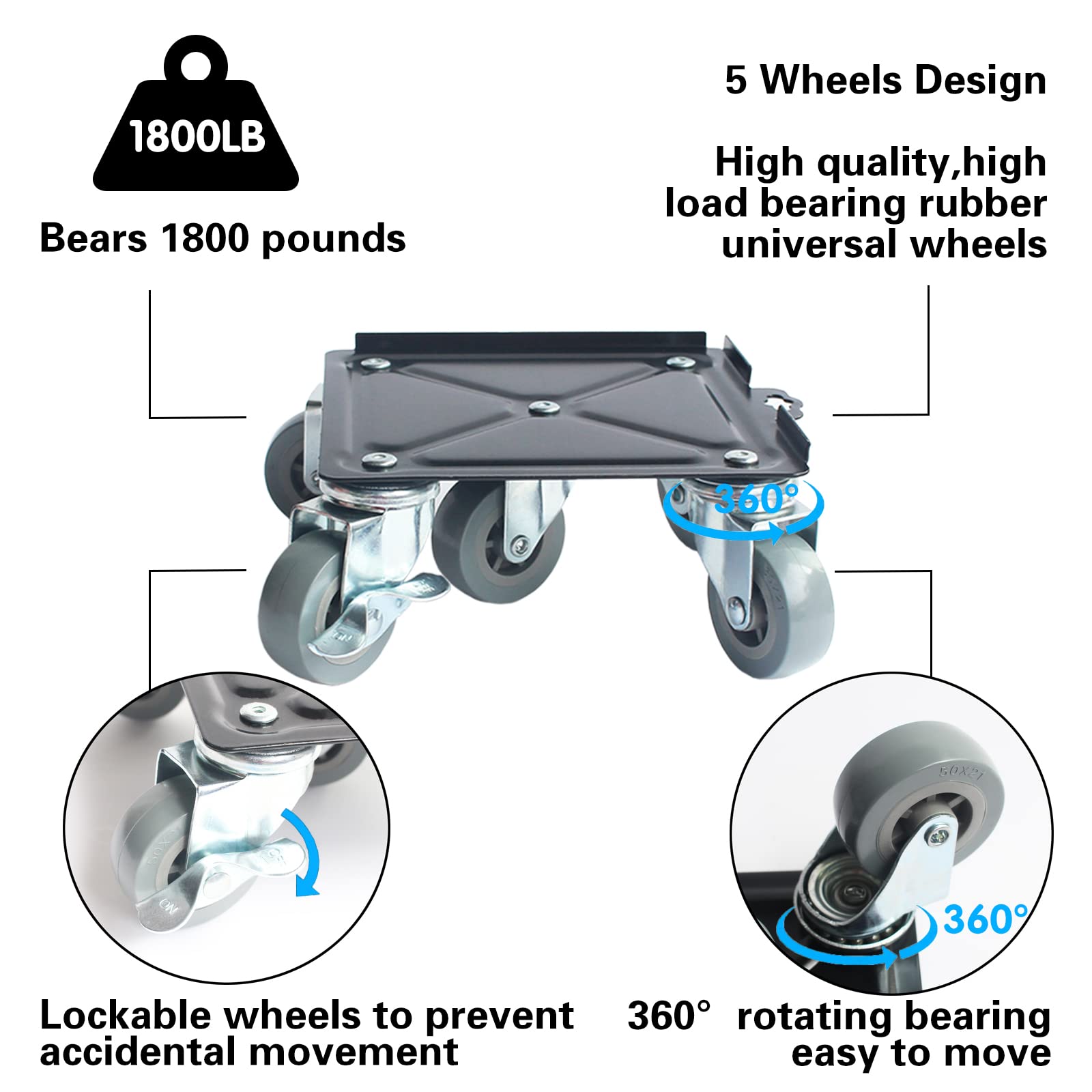 Furniture Dolly for Moving, Furniture Movers with 5 Wheels, Heavy Duty Furniture Lifter Furniture Lift Mover Tool Set Dollies 1800 Lbs Capacity， 360° Rotation Wheels