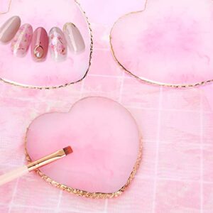 Resin Nail Art Palette Nail Mixing Palette Polish Color Mixing Plate Golden Edge Nail Holder Display Board Heart Shape Cosmetic Mixing Tools (Pink)