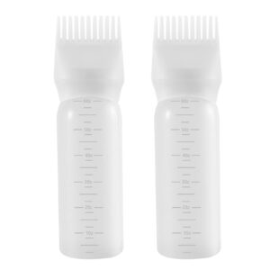 pimoys root comb applicator bottle 6 ounce, 2 pack hair oil applicator, applicator bottle for hair dye applicator bottle with graduated scale, white