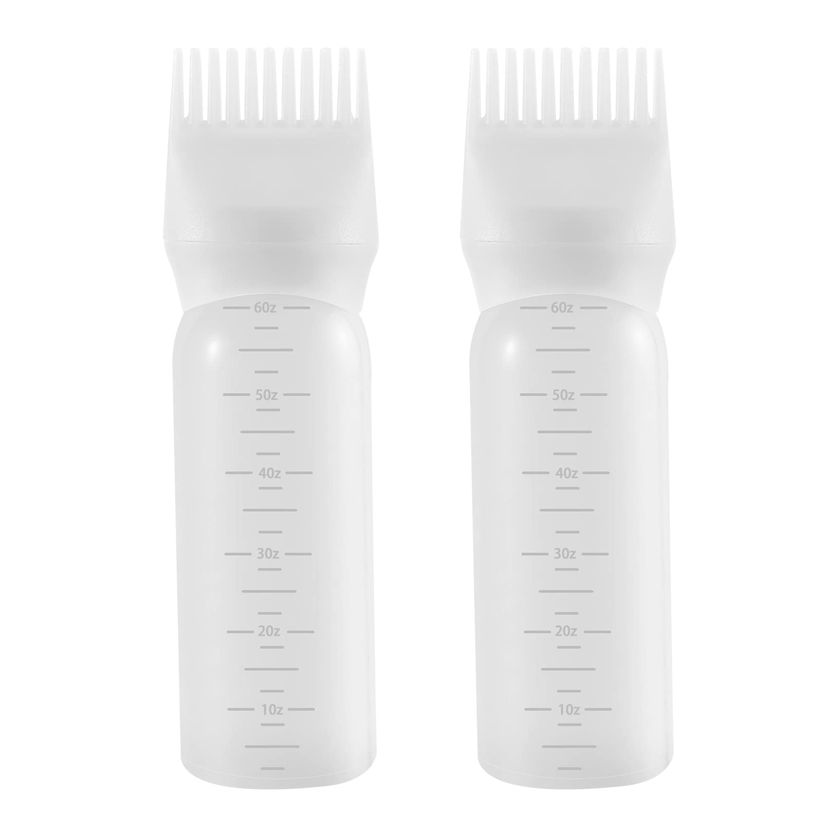 Pimoys Root Comb Applicator Bottle 6 Ounce, 2 Pack Hair Oil Applicator, Applicator Bottle for Hair Dye Applicator Bottle with Graduated Scale, White