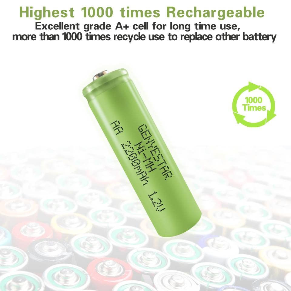 GENYESTAR Rechargeable AA Batteries NIMH 1.2V Double A Rechargeable 2200mAh High Capacity Pre-Charged Batteries Low Self Discharge Battery, 12 Pack