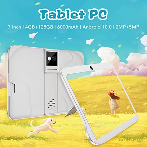 Naroote 7 Inch Kids Tablet, Kids Tablet 100‑240V 4G 128G 5GWifi White Dual Band IPS HD Screen for Gaming (White), US Plug (RTLRh032tidv6b-11)