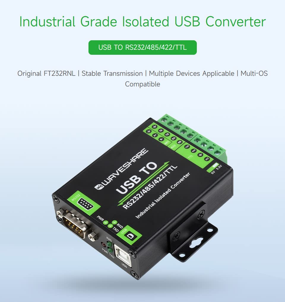 waveshare FT232RNL USB to RS232/485/422/TTL Interface Converter, Industrial Isolation