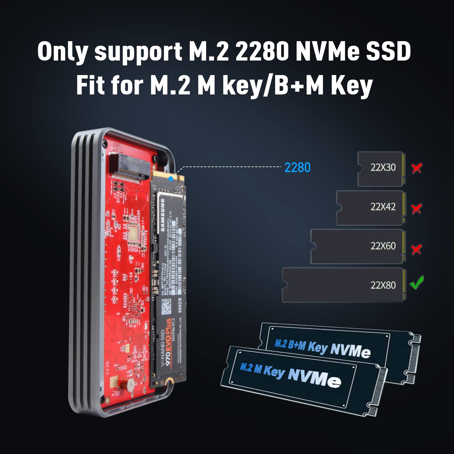 40Gbps NVMe Enclosure,V VCOM M.2 NVMe SSD Enclosure, Aluminum Alloy External NVMe Enclosure Support Size 2280 M&B+M-Key,Compatible with Thunderbolt 3/4,USB4/3.2/3.1/3.0/2.0