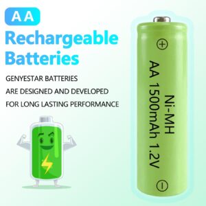 GENYESTAR Rechargeable AA Batteries, AA NIMH 1.2V 1500mAh Double A Rechargeable Battery Pre-Charged Solar Batteries Low Self Discharge for Solar Light Household Devices, 16 Pack