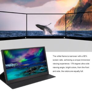 Portable Monitor, IPS Hard Screen HD Touchscreen Monitor Dual Speakers Split Screen Processing HDR Technology 15.6in Screen for Laptop PC Phone(Black)