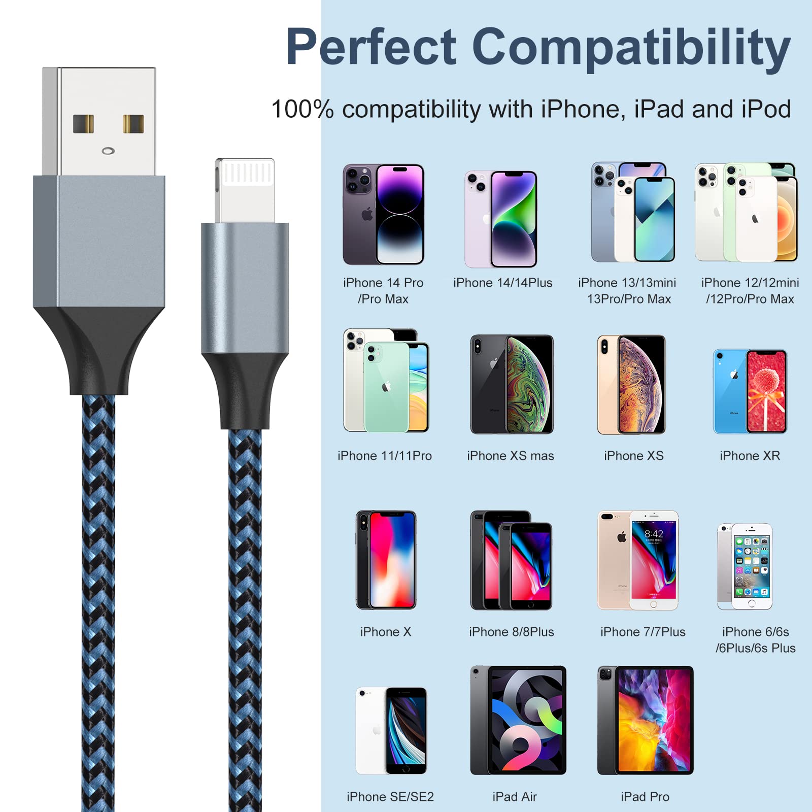 [Apple MFi Certified] iPhone Charger, iPhone Fast Charging 3 Pack 9 FT Lightning Cable Nylon Braided Long iPhone Charger Cord iPhone 14 13 12 11 Pro Max XR XS X 8 7 6 Plus SE and More