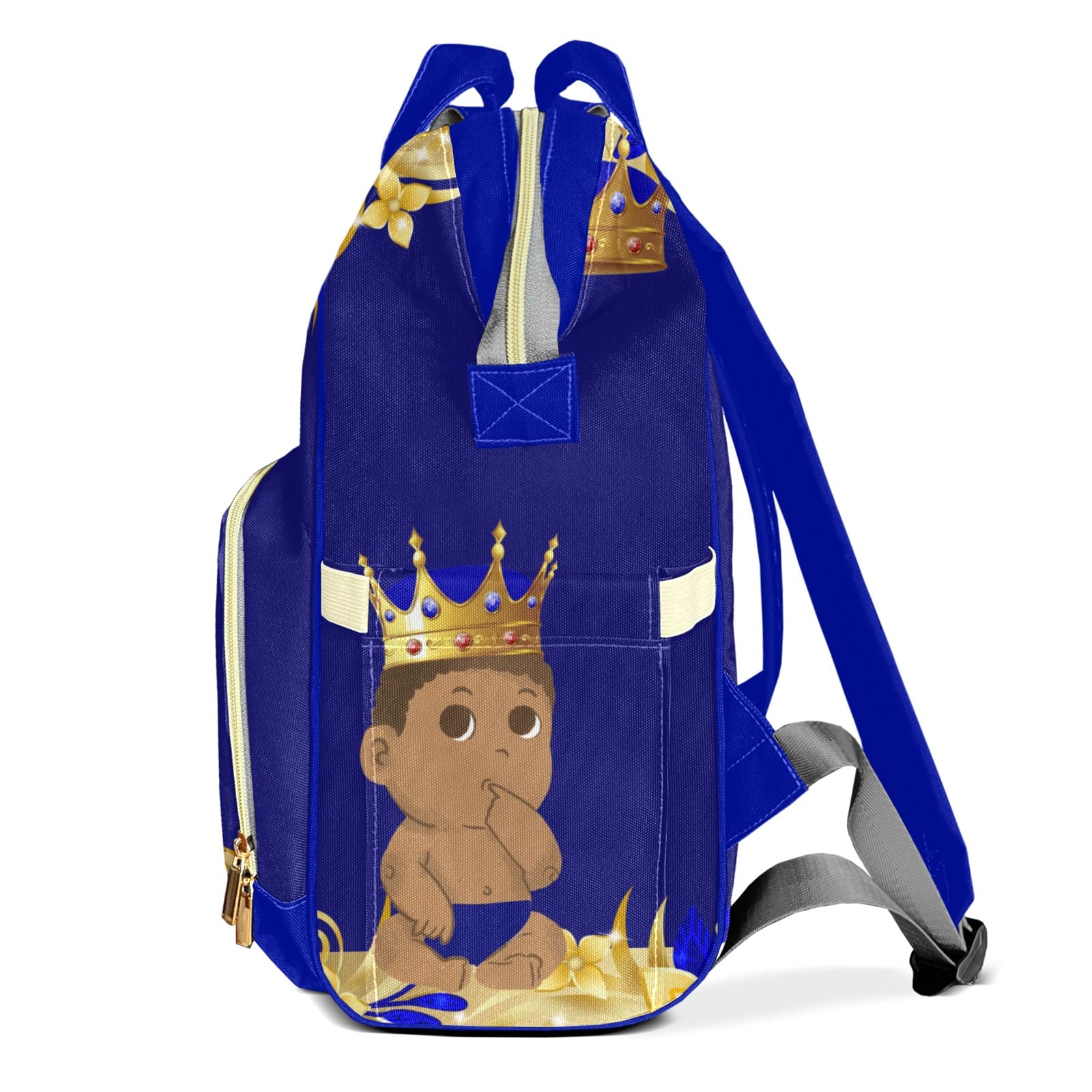 XOZOTY Blue Gold Baby Boy Personalized Diaper Bag Backpack Name Custom Mommy Nappy Baby Bag Daypack for Mom Dad Gifts