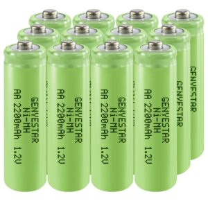 genyestar rechargeable aa batteries nimh 1.2v double a rechargeable 2200mah high capacity pre-charged batteries low self discharge battery, 12 pack