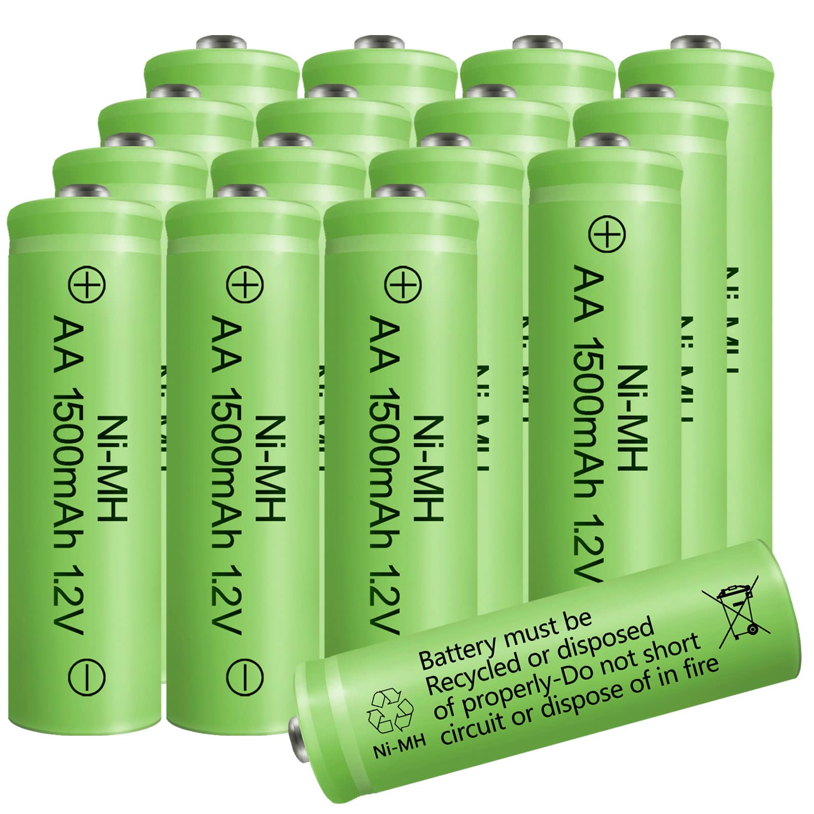 GENYESTAR Rechargeable AA Batteries, AA NIMH 1.2V 1500mAh Double A Rechargeable Battery Pre-Charged Solar Batteries Low Self Discharge for Solar Light Household Devices, 16 Pack