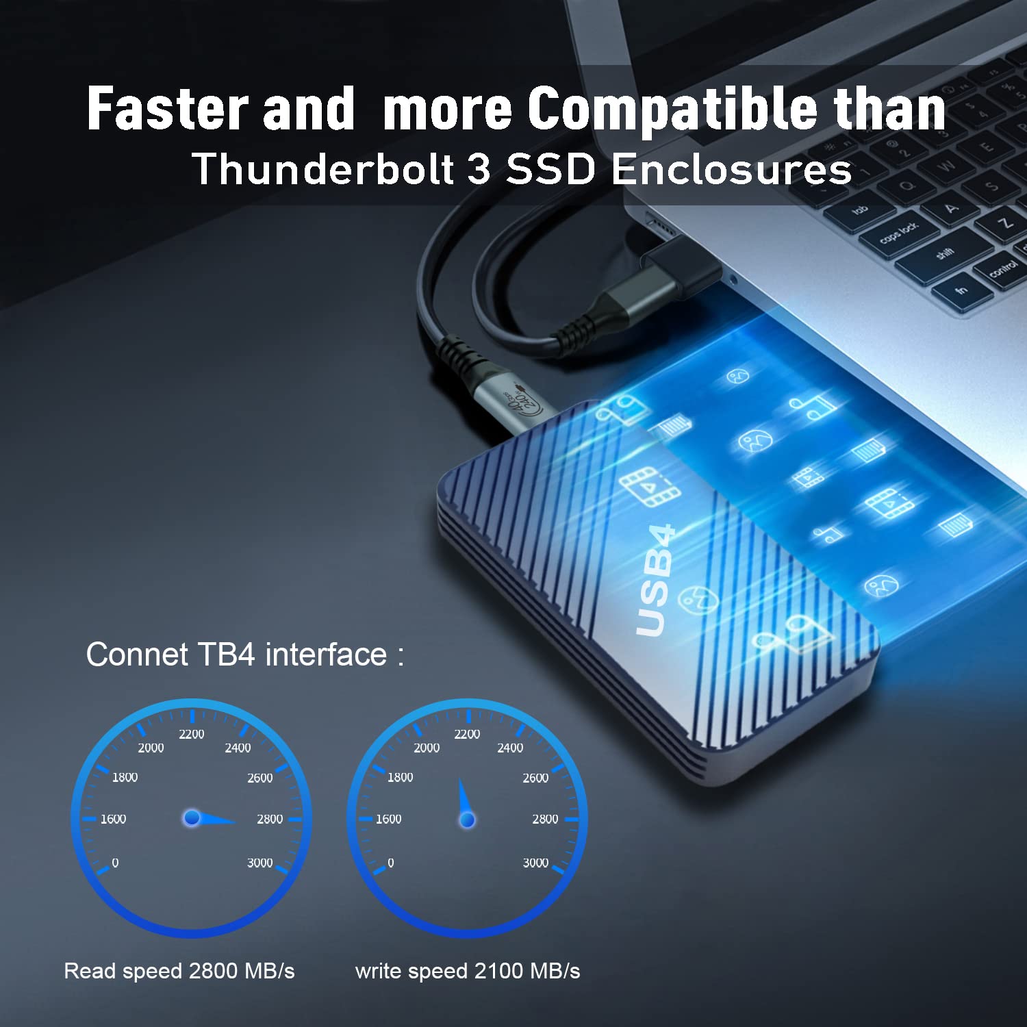 40Gbps NVMe Enclosure,V VCOM M.2 NVMe SSD Enclosure, Aluminum Alloy External NVMe Enclosure Support Size 2280 M&B+M-Key,Compatible with Thunderbolt 3/4,USB4/3.2/3.1/3.0/2.0