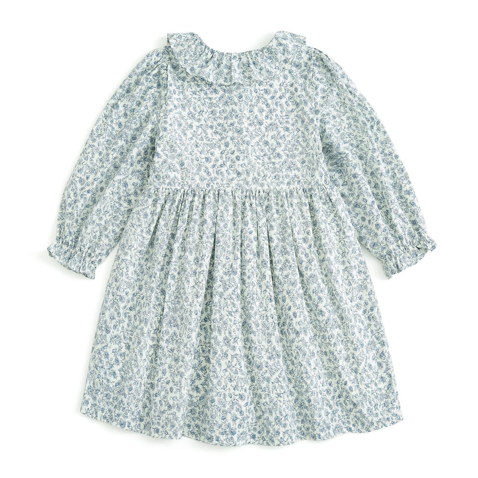 Curipeer Baby Girls Long Sleeve Floral Dress Flower Printed Smock Toddler Ruffle Dress for Autumn and Spring Blue 12M