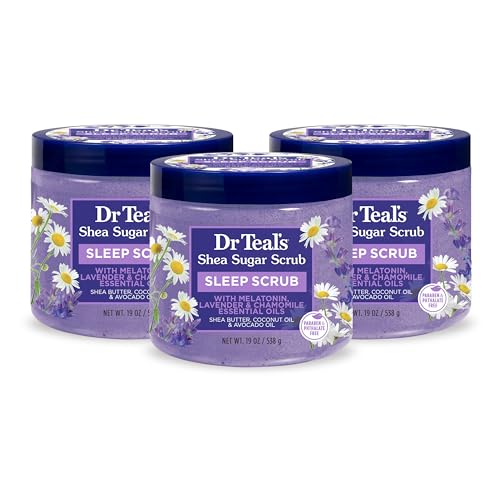 Dr Teal's Shea Sugar Sleep Scrub, with Melatonin, Lavender, & Essential Oils, 19oz (Pack of 3)