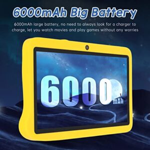 Qinlorgo HD Tablet, 2.4G 5G Dual Band 100-240V Octa Core Processor 4GB 128G Yellow Kids Tablet LED Screen Front 2MP Rear 5MP for Study for Android 10 (Yellow)