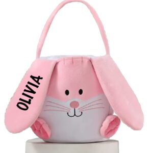 personalized plush pink bunny basket - girls bunny basket with handle my first easter basket