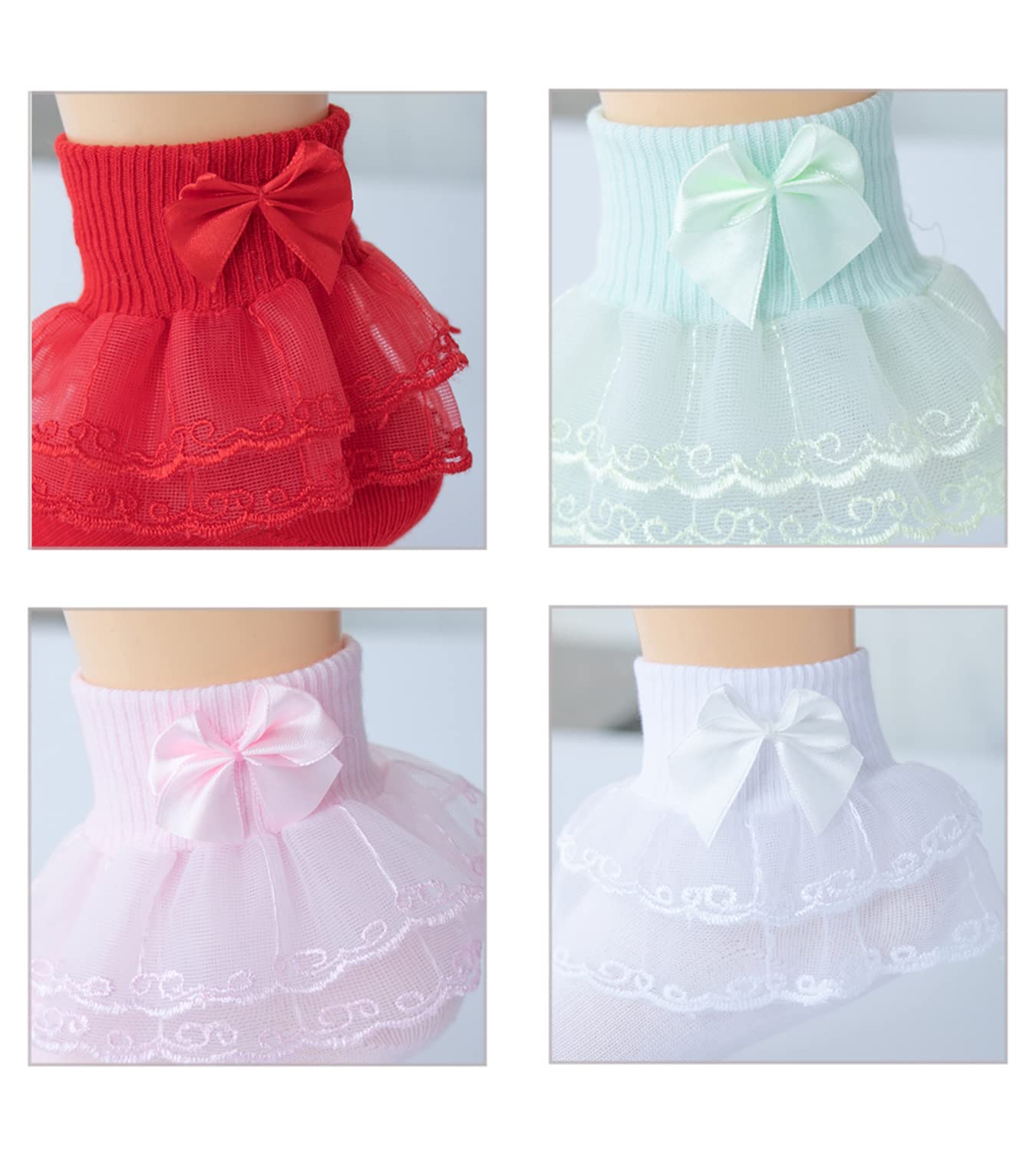 Twtility Toddler Baby Girls Ruffle Lace Socks Princess Dress Double Lace Cotton White Frily Socks