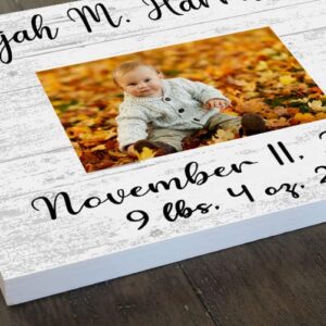 Broad Bay Newborn Baby Frame Alternative - Personalized New Birth Gift - Upload Picture or Photo - with Customized Birth Details- Solid Wood - 10.5in x 10.5in