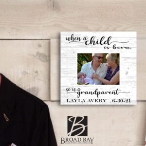 Grandparent Baby Photo Frame Alternative - Personalized When A Child Is Born So Is A Grandparent - Upload Picture or Photo - with Customized Name and Birthday - Solid Wood