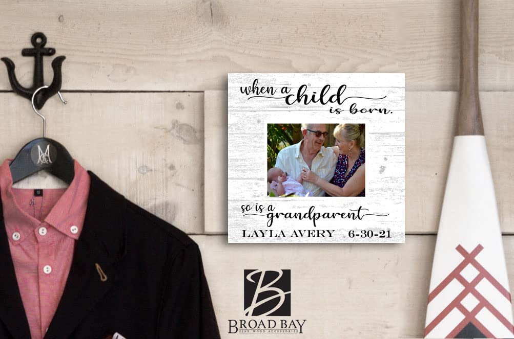 Grandparent Baby Photo Frame Alternative - Personalized When A Child Is Born So Is A Grandparent - Upload Picture or Photo - with Customized Name and Birthday - Solid Wood