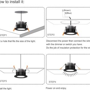 2 inch LED Recessed Lighting Dimmable Downlight, 3W(35W Equivalent), 3000K Warm White, Black LED Recessed Light with LED Driver (8 Pack)