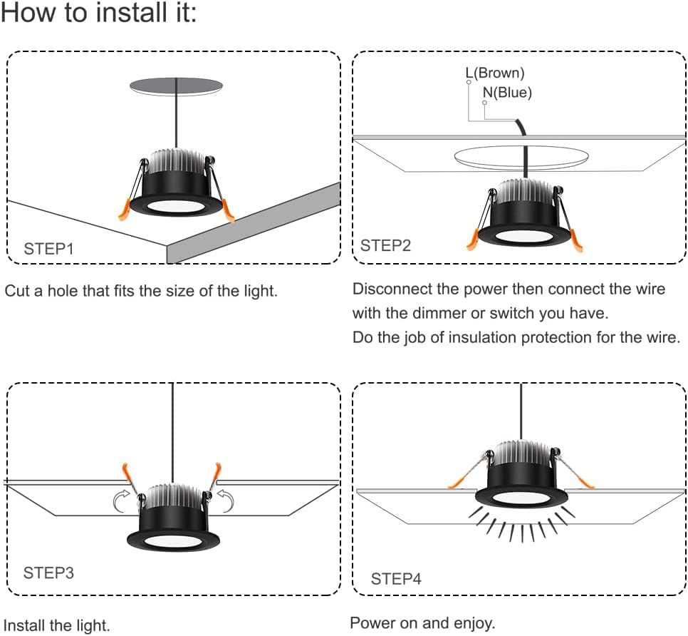 2 inch LED Recessed Lighting Dimmable Downlight, 3W(35W Equivalent), 3000K Warm White, Black LED Recessed Light with LED Driver (8 Pack)