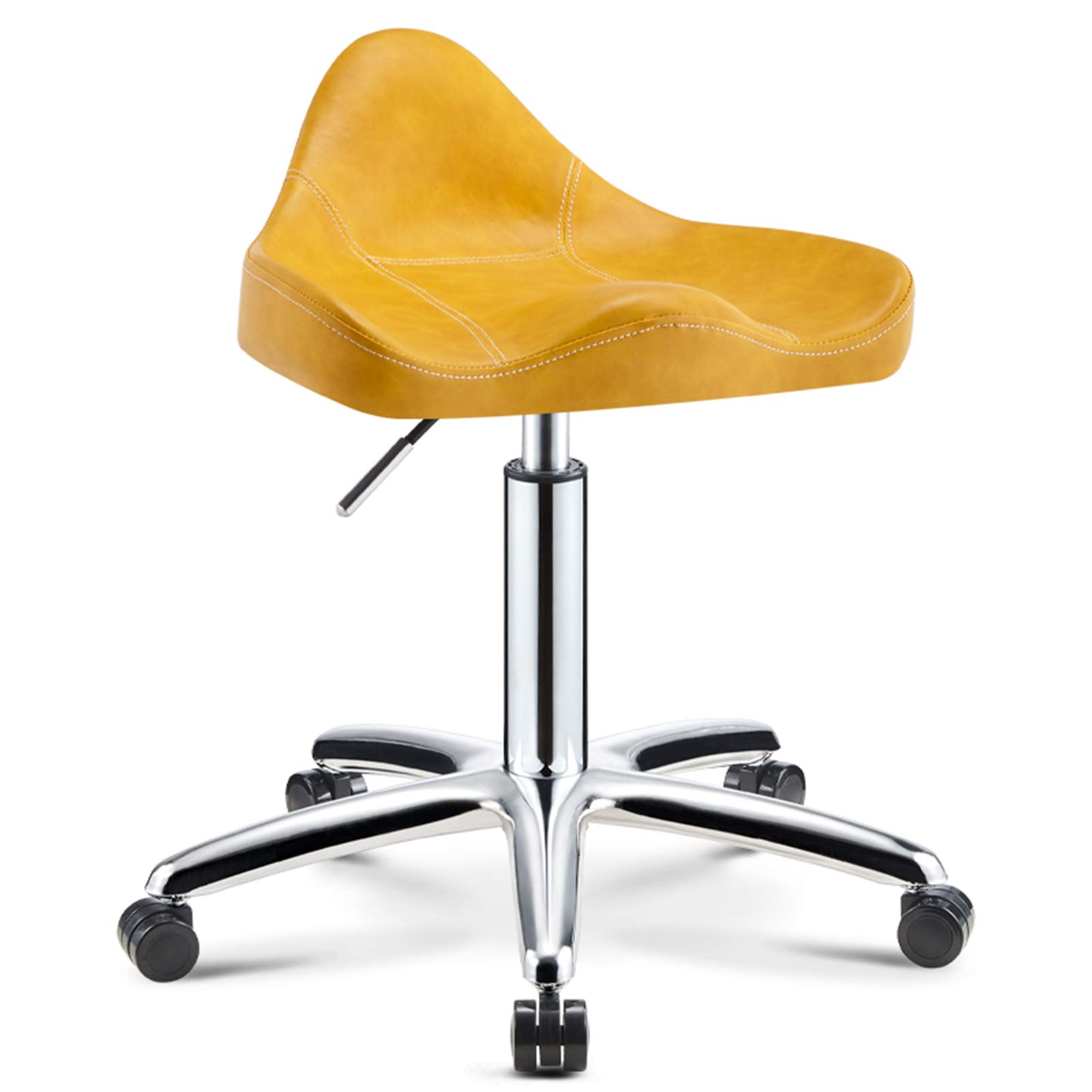 Solid Saddle Stool Ergonomic,Professional Equipment Pu Leather Thick Padding Salon Stool for Hairdressing Massage Spa Salon Tattoo Dental Clinic Bar Studio/Yellow