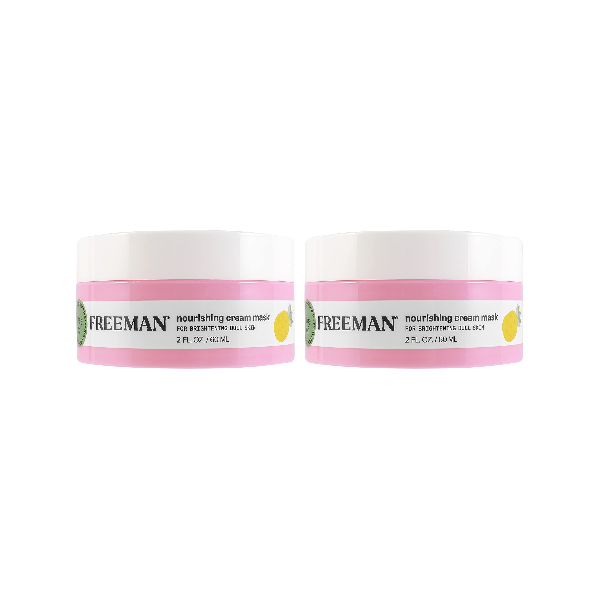 Freeman Nourishing Pineapple & Hyaluronic Acid Cream Facial Mask, Hydrates & Moisturizes Skin, Leave-On Treatment, Restore & Plum Skin, Cruelty-Free & Vegan, 2 fl.oz./ 60 ml Jar, 2 Count