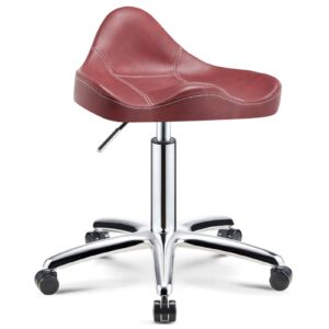 solid saddle stool ergonomic,professional equipment pu leather thick padding salon stool for hairdressing massage spa salon tattoo dental clinic bar studio/red