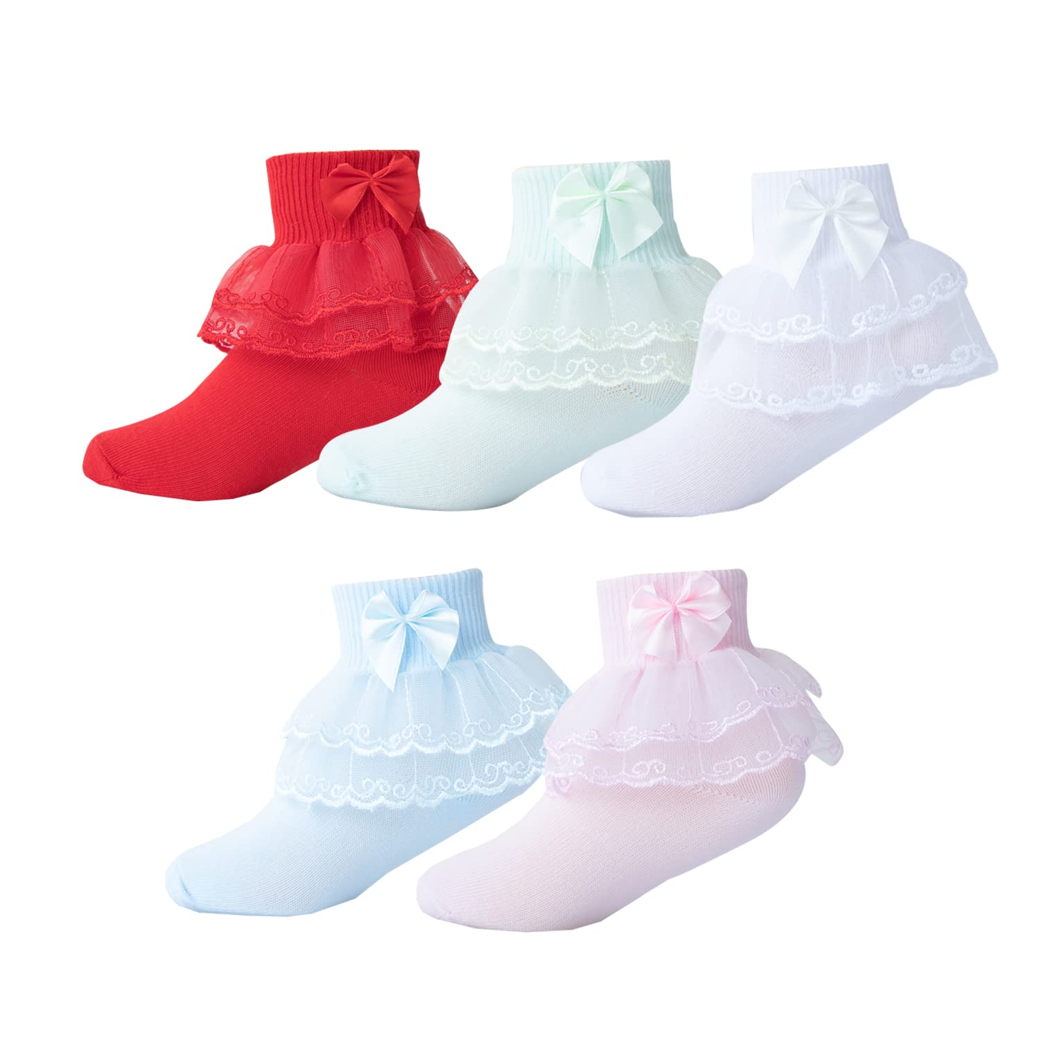 Twtility Toddler Baby Girls Ruffle Lace Socks Princess Dress Double Lace Cotton White Frily Socks