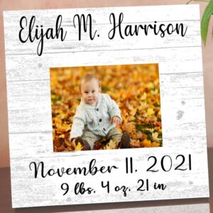 Broad Bay Newborn Baby Frame Alternative - Personalized New Birth Gift - Upload Picture or Photo - with Customized Birth Details- Solid Wood - 10.5in x 10.5in