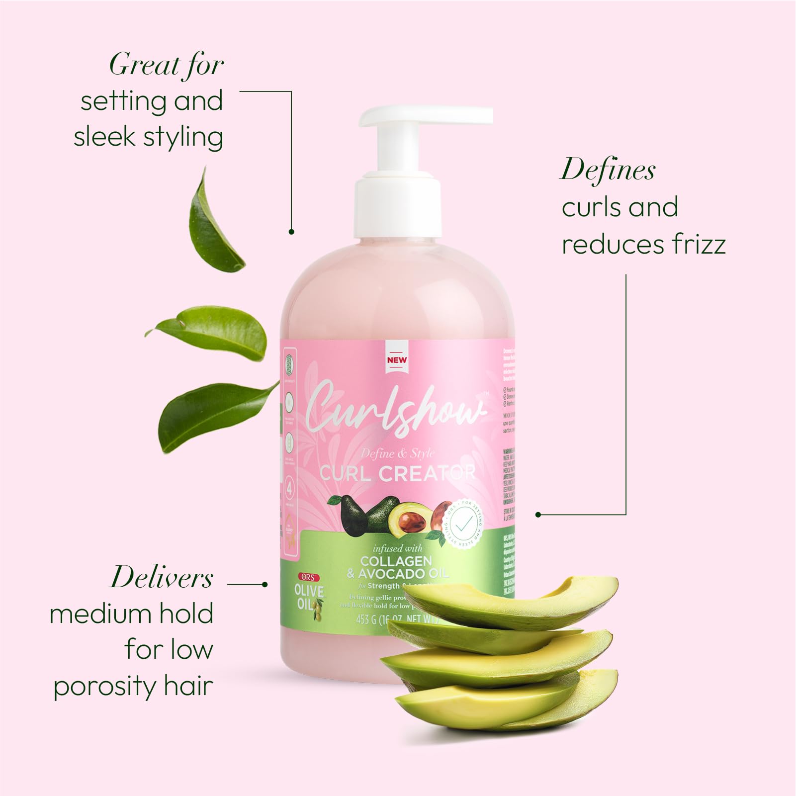 ORS Olive Oil Curlshow Curl Creator Infused with Collagen & Avocado Oil for Strength & Length (16.0 oz)