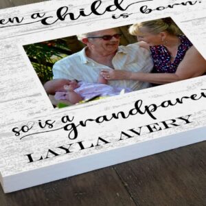 Grandparent Baby Photo Frame Alternative - Personalized When A Child Is Born So Is A Grandparent - Upload Picture or Photo - with Customized Name and Birthday - Solid Wood