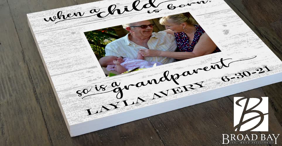 Grandparent Baby Photo Frame Alternative - Personalized When A Child Is Born So Is A Grandparent - Upload Picture or Photo - with Customized Name and Birthday - Solid Wood