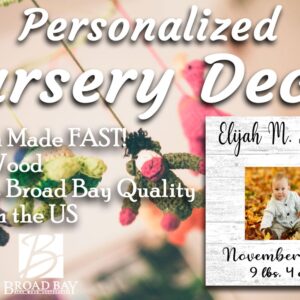 Broad Bay Newborn Baby Frame Alternative - Personalized New Birth Gift - Upload Picture or Photo - with Customized Birth Details- Solid Wood - 10.5in x 10.5in